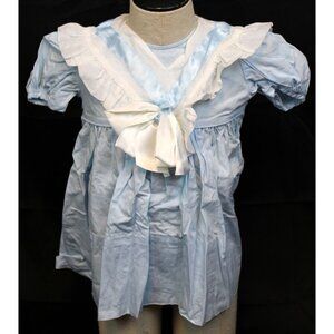 1980s Monday's Child Dress Spring Blue V-Collar Ruffle Bow Summer Baby Girl 18 M